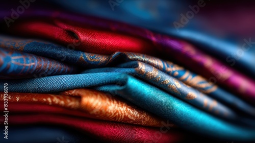 Wallpaper Mural An array of rich, textured fabrics displays a variety of beautiful patterns, perfect for showcasing fashion, interior design, and the artistry of textile craftsmanship. Torontodigital.ca