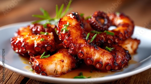 Wallpaper Mural Succulent pieces of grilled octopus, beautifully garnished and invitingly arranged on a plate, showcasing the artistry of modern culinary cuisine and gourmet presentation. Torontodigital.ca