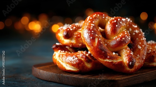 Wallpaper Mural Golden-brown pretzels topped with coarse sea salt sit on a wooden surface, exuding freshness and inviting warmth, perfect for enjoying as a snack or appetizer. Torontodigital.ca