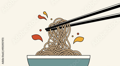 Chopsticks Lifting Delicious Noodles from Bowl