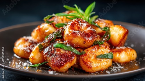 Wallpaper Mural Deliciously golden gnocchi served on a plate, garnished with fried sage and parmesan, showcasing comfort food at its best and the artistry of Italian cuisine. Torontodigital.ca