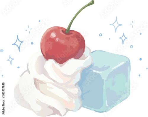 Принти на полотні Cherry on Whipped Cream with Ice Cube.
