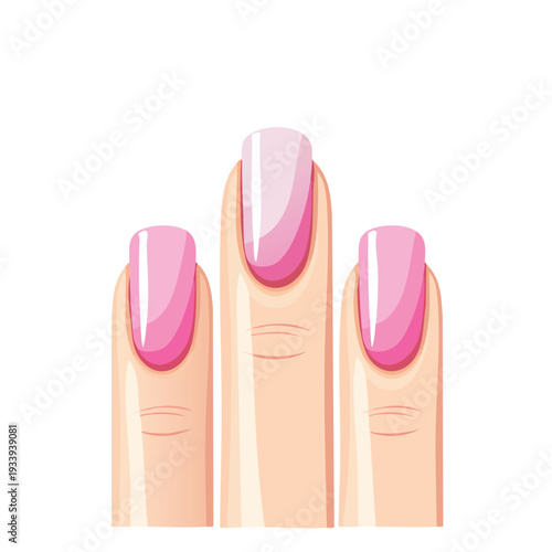 Close up view of three fingers with pink manicured nails