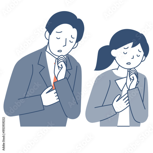 悩む若い女性と若い男性の上半身