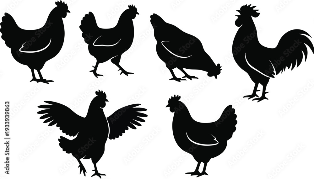 Obraz premium Silhouette of Roosters in Various Poses.