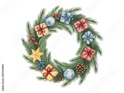 christmas wreath with bells and ribbon
