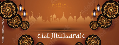 Eid Mubarak Mosque with Abstruct Flower Vector Design