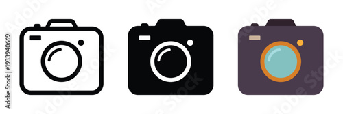 Camera icon set. Simple camera symbol for app, website or UI design element. Transparent PNG and vector