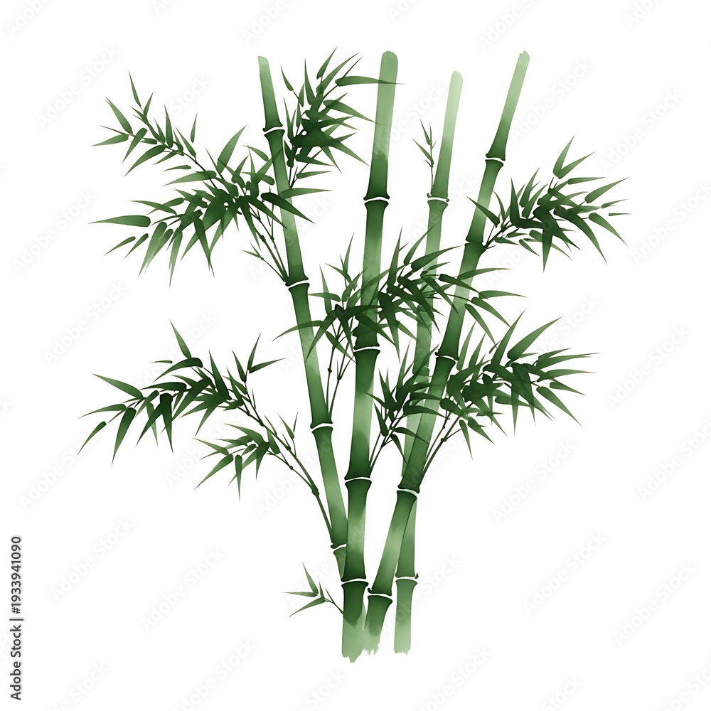 Obraz premium A serene watercolor painting of bamboo stalks on a white background