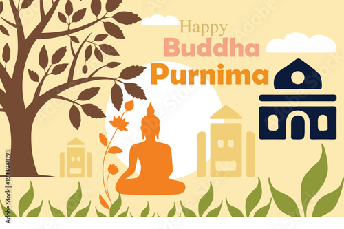 Happy Vesak (Buddha Purnima) celebrates the birth, enlightenment, and passing away of Lord Buddha, symbolizing peace and wisdom..eps