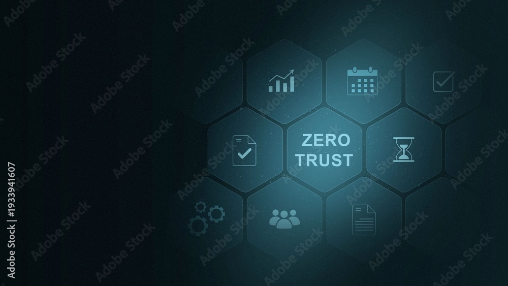 Fototapeta premium Zero trust security concept, Person using tablet with zero trust icons on virtual screen for business information security network. digital interface and 3d illustration