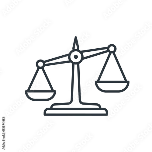 Balance scale icon symbolizing justice law and equality on white background