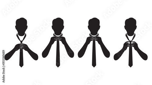 Vector Illustration Of Man Tying Tie In Four Steps On White Background For Business And Fashion Guidance