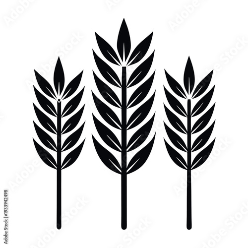 An image of three black stylized wheat 