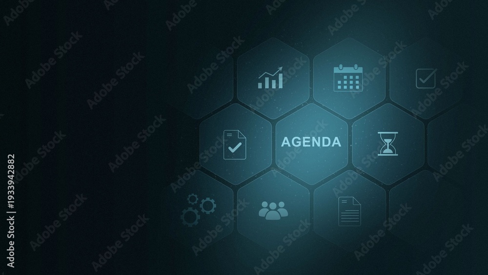 Obraz premium An agenda is a structured outline or plan of topics and activities to be discussed or accomplished during a meeting or event. digital interface on cyan color background. and 3d illustration