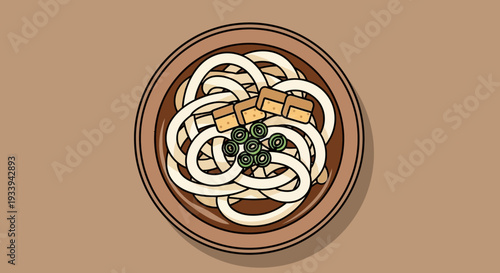 Japanese Udon Noodle Soup Bowl Top View