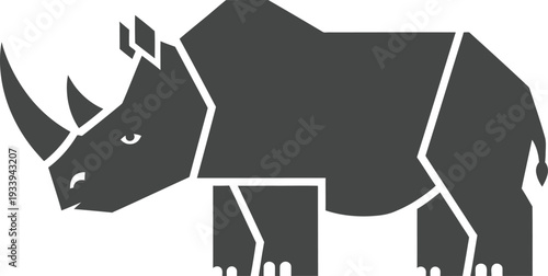 Rhinoceros silhouette uses geometric shapes for a modern, abstract design.