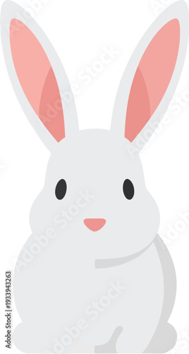 White rabbit illustration shows large ears and a gentle expression against.