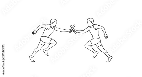 Athletes passing baton isolated on white background teamwork competition