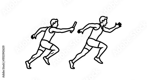 Athletes running relay race passing baton simple monochrome illustration