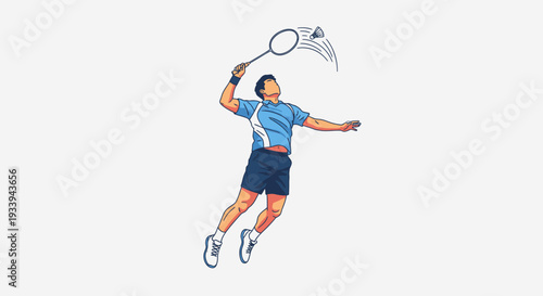 Badminton player serving shuttlecock vector illustration on white background