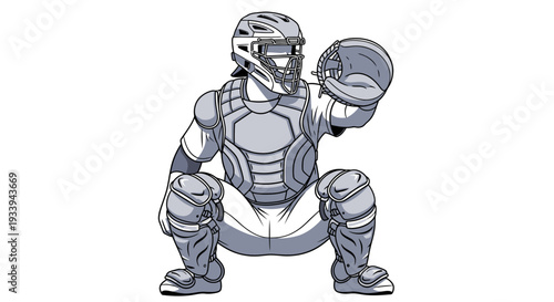 Baseball catcher in protective gear ready to receive a ball vector illustration