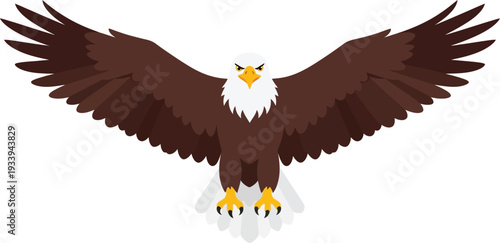 Bald eagle with wings spread wide displays fierce predatory focus against.