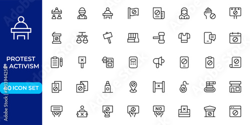 Protest and Activism Line Icon Set – Modern Minimal Outline Icons Collection for Demonstration, Social Justice and Awareness Concepts, Professional Vector Illustration