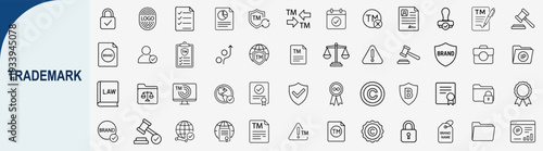 trademark protection and intellectual property icons, minimal outline vector set