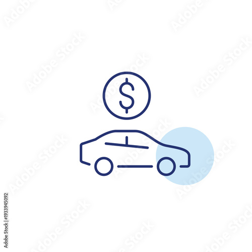 Car and dollar sign. Transportation costs, auto budget and expenses. Rent and sale. Pixel perfect, editable stroke vector icon