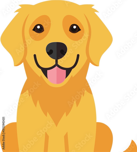 Happy golden retriever dog sits patiently with its tongue hanging out.