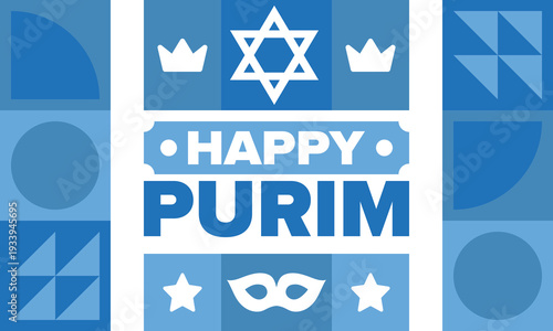 Purim. Happy Purim. Traditional Jewish religious holiday. Star of David, Carnival mask. Israel history. Сelebrated by a masquerade and festival. Poster art. Vector illustration