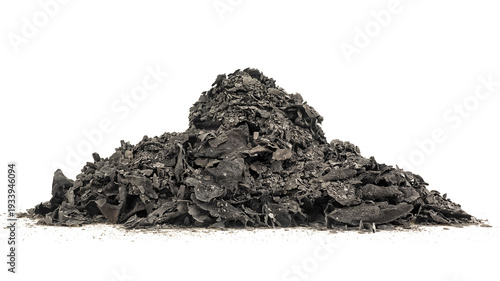 Destruction of documents - pile of charred paper scraps isolated on a white background. Ashes from burning paper.