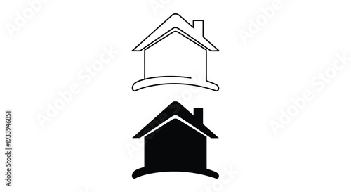 Real estate home icons in black silhouette and linear outline styles