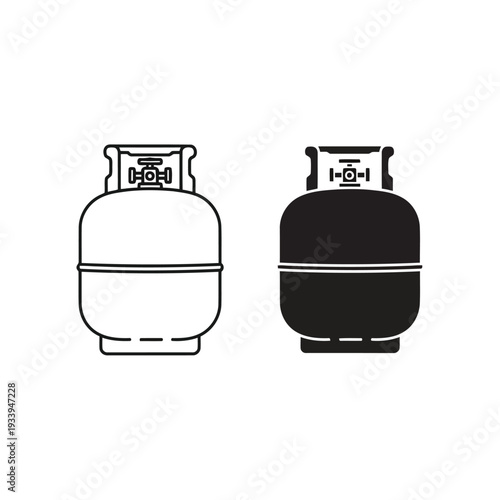 Propane gas cylinder icon set with outline and silhouette styles