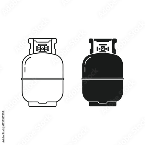 Propane gas cylinder icon set with outline and silhouette styles