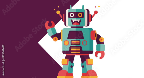 Cute Robot Waving Hand, Futuristic Technology Concept