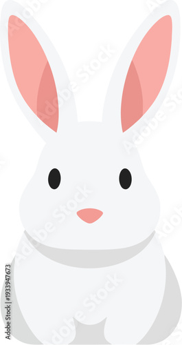 White rabbit with long pink ears sits facing forward in a simple style.