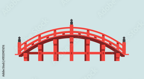 Red Japanese Arch Bridge, Traditional Architecture, Scenic Landmark