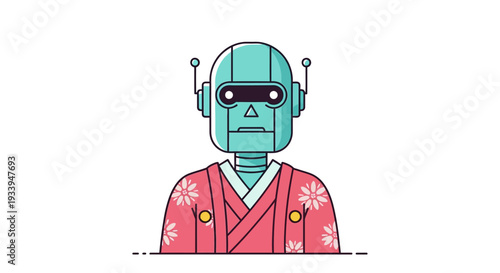Retro Robot in Kimono, AI and Tradition Fusion