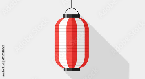 Japanese Lantern Red White Stripes Hanging Shadow Flat Design
