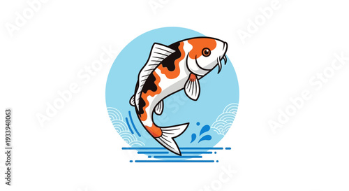 Jumping Koi Fish in Water, Japanese Culture Symbol