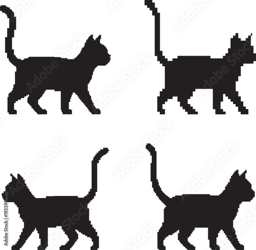 Black Pixel Cat Silhouette Graphics Vector Design Collection