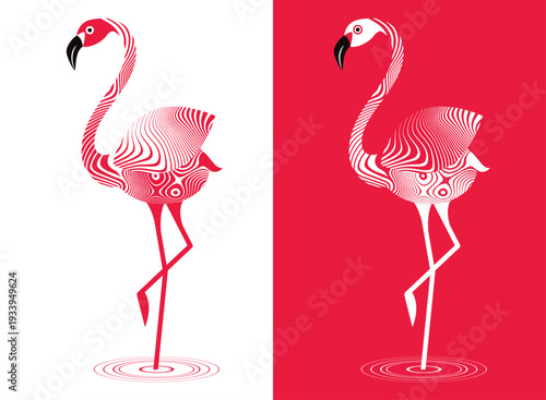 very beautiful flamingo in wavy graphic