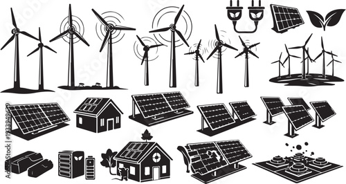 Renewable Energy Icons for Sustainable Living and Green Technology