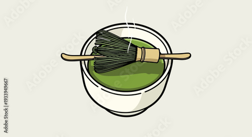 Matcha Tea Preparation with Bamboo Whisk