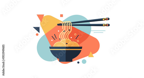 Noodle Bowl with Chopsticks and Abstract Shapes