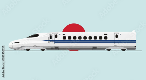 Japanese Shinkansen Bullet Train with Rising Sun