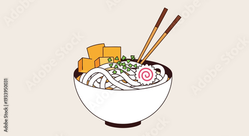 Japanese Udon Noodle Soup with Tofu and Narutomaki