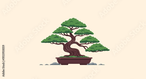 Pixel Art Bonsai Tree in Pot with Stones